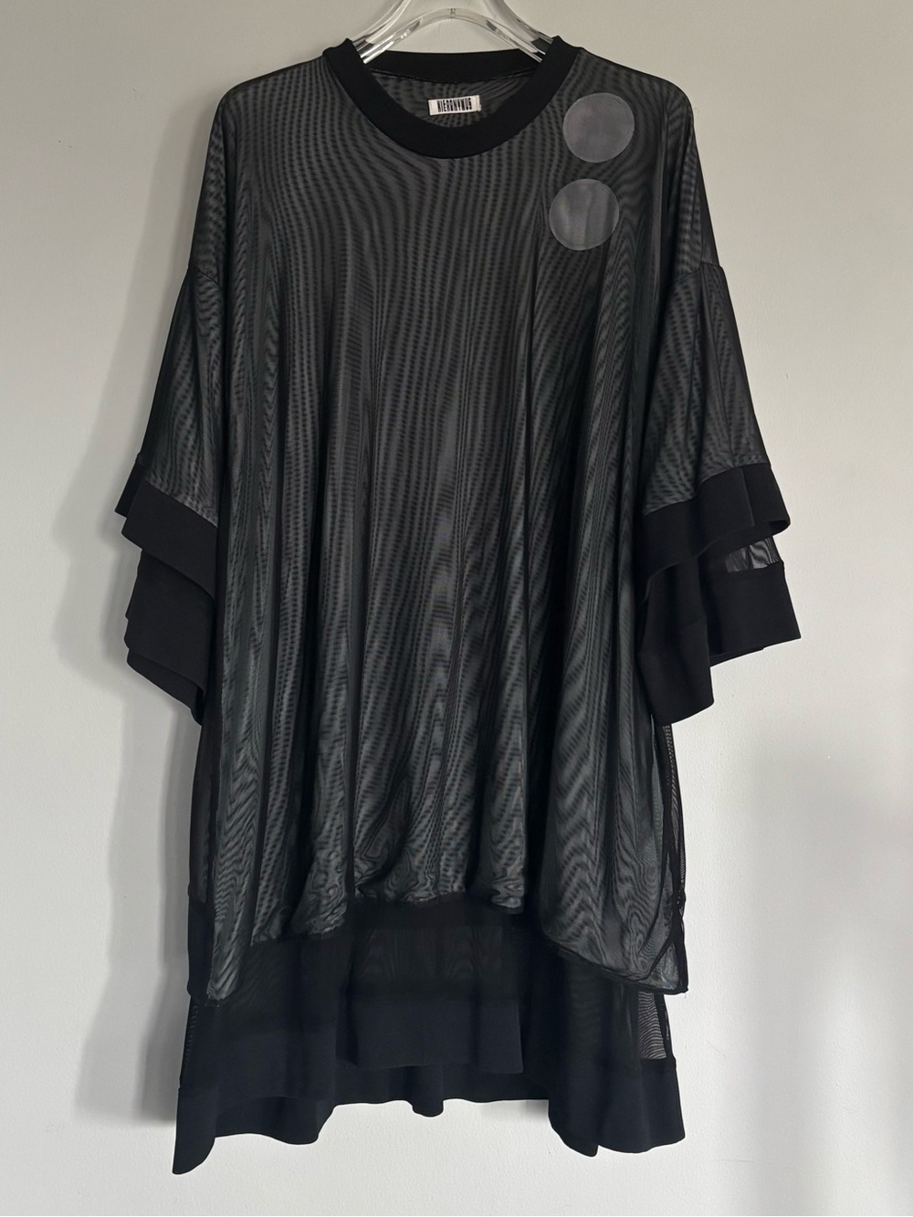 Hieronymus Avant-Garde Black Sheer Mesh Layered Tunic Dress Patches One Size